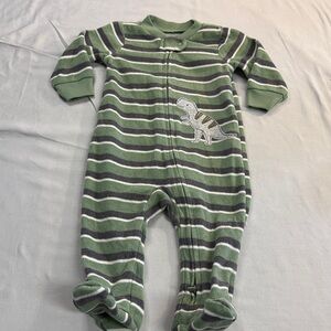 Child of Mine - Green Striped Dinosaur Baby Onesie sleeper